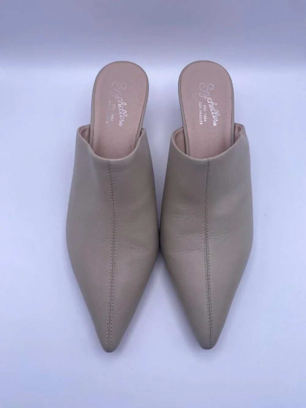 Seychelles Women's Obsession Beige Leather Pointy Toe Heel Mule Sz 10